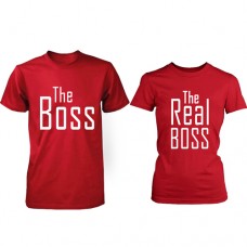 Red The Real Boss Couple Tshirt